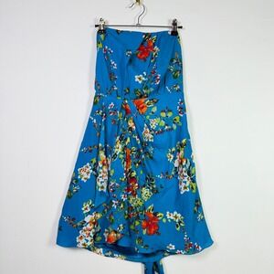 EXPRESS Blue Floral Strapless Draped Tie Waist Dress 8